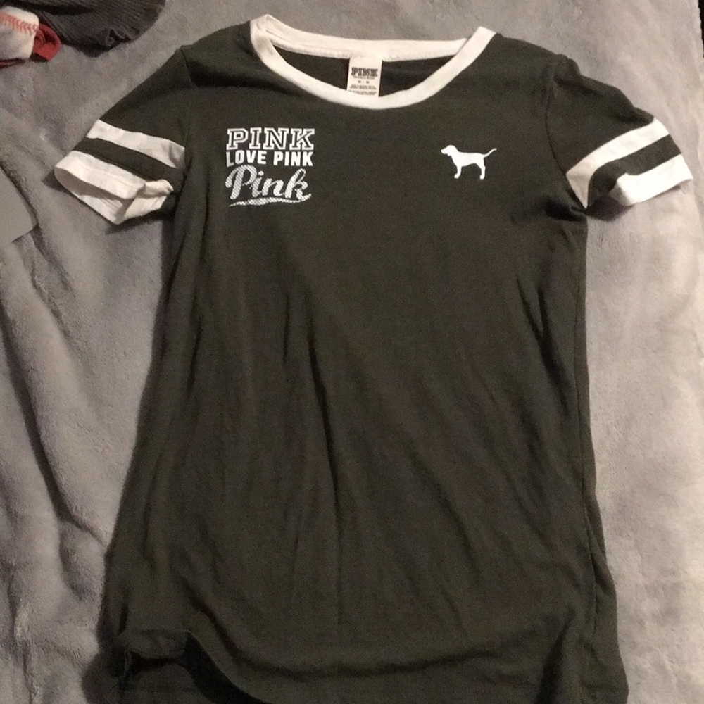 Olive green pink t shirt